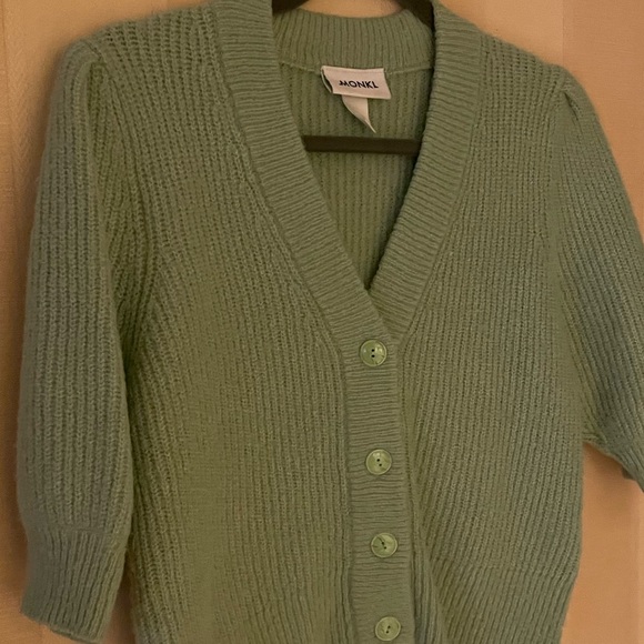 MONKI Light Green Sage Puffy Sleeve Button Down Knit Top - Picture 10 of 10